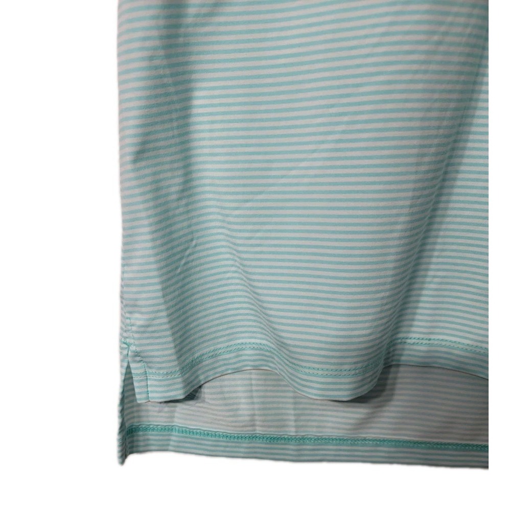 B. Draddy Sport Polo Shirt Mens L Golf White Green‎ Striped Stretch Logo Preppy - Picture 2 of 12